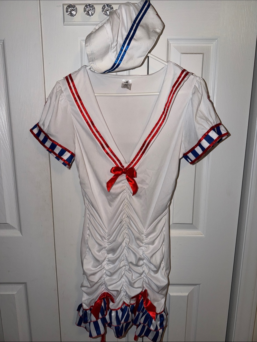 Spirit White Sailor Dress with Red and Blue Trim